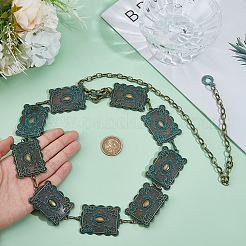 Zinc Alloy & Iron Carved Rectangle Link Chain Belts for Women&nbsp;AJEW-WH0695-243