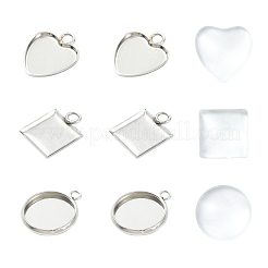 DIY 304 ステンレス ペンダント 作成キット  混合図形  ステンレス鋼色  ペンダント：15~16.5x11~13.5x1~2mm  トレイ：10~12x10~12mm&nbsp;DIY-YW0012-67A
