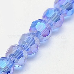 電気メッキガラスビーズセット  ABカラー  ファセット（32ファセット）  ラウンド  コーンフラワーブルー  4mm  穴：1mm  約88~90個/連  28~30cm&nbsp;X-EGLA-J042-4mm-AB02