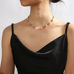 Summer Beach Alloy Starfish & Round Imitation Pearl Link Chain Necklaces for Women&nbsp;FS-WGC37B9-02