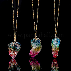 8個の天然水晶の大きなペンダント  薄金銅線巻き  染め  ナゲット  カラフル  55~65x22~30mm  穴：4mm&nbsp;G-BC0001-44