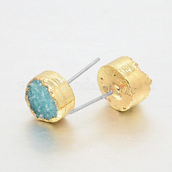 Flat Round Natural Druzy Agate Stud Earrings&nbsp;EJEW-L168-03D
