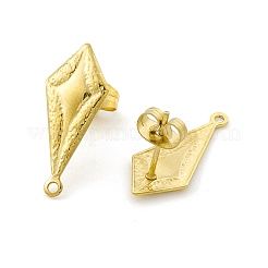 304ステンレススチールスタッドピアス金具  水平ループ付き  ツイスト菱形  ゴールドカラー  21.5x9x1mm  穴：1.2mm  ピン：0.8mm&nbsp;STAS-H171-08G