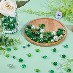 聖パトリックの日の花瓶詰め物  丸いアクリルとABSプラスチックの模造真珠の丸いビーズを含む  グリーン  8~20x8~20x6~20mm  穴：1~2.5mm&nbsp;DIY-SP0002-84