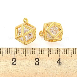 真鍮の舗装キュービックジルコニアペンダント  六角  透明  18KGP本金メッキ  12.5x8x11mm  穴：0.8mm&nbsp;KK-M286-14G