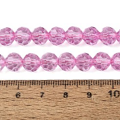 クラックル透明ガラスビーズ連売り  ラウンド  ファセット（32ファセット）  ショッキングピンク  7.5~8mm  穴：1.2~1.4mm  約47~48個/連  13.78~13.98インチ（35~35.5cm）&nbsp;GLAA-N068-06A-12