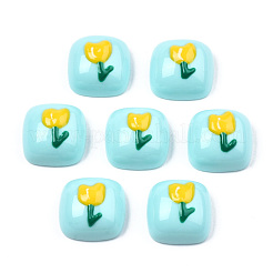 不透明な樹脂エナメルカボション  金の花のある広場  淡いターコイズ  15x15x8.5mm&nbsp;CRES-N031-031