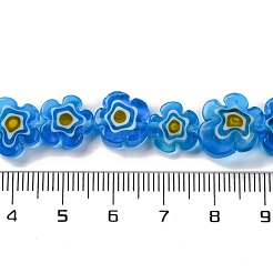 ハンドメイドミッレフィオーリ ランプワークビーズ連売り  プラム  ドジャーブルー  9.5x10.5x3.5mm  穴：0.8mm  約35個/連  14.17''（36センチメートル）&nbsp;LAMP-G164-03C