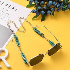 眼鏡チェーン  眼鏡用ネックストラップ  アルミ＆アクリルペーパークリップチェーン付き  304ステンレススチールのロブスタークロウ留め具とゴムループエンド  ライトゴールド  ライトシーグリーン  28.15インチ（71.5cm）&nbsp;AJEW-EH00288-03