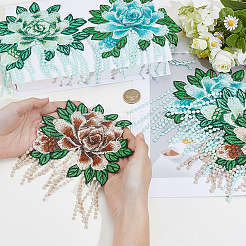 6個 3色 コンピューター刺繍布 縫い付けパッチ  牡丹の花のアップリケ  装飾アクセサリー  ミックスカラー  185x155x2.5mm  2個/カラー&nbsp;DIY-GF0013-44