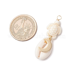 4Pcs 4 Styles Natural Cowrie Shell & Dyed Synthetic Turquoise Turtle Copper Wire Wrapped Pendants&nbsp;PALLOY-JF04035-02