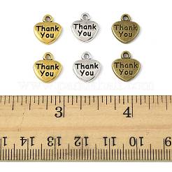 60個3色チベット風合金チャーム  thank you文字のハート  ミックスカラー  11x12mm  20個/カラー&nbsp;FIND-FS0004-52