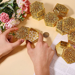 プラスチック製のキャンディーボックス  キャンディー用の中空花型六角形ケース  ゴールドカラー  6x6.9x3.2cm&nbsp;CON-WH0086-230