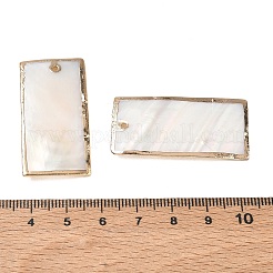 天然石シェルペンダント  長方形のチャーム  金色の真鍮エッジ付き  貝殻色  40x20x1.3~1.5mm  穴：1.4mm&nbsp;SH-CBACA76-12