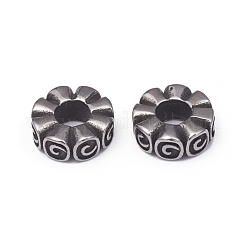 304ステンレススチールヨーロピアンビーズ  大穴ビーズ  花  アンティークシルバー  13.5x5.5mm  穴：5.5mm&nbsp;STAS-G220-26AS