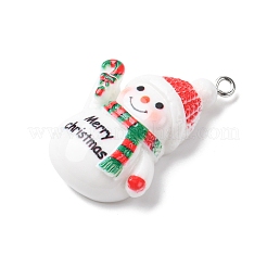 クリスマスの不透明な樹脂ペンダント  プラチナ鉄ループ付き  雪だるま  36x23x9.5mm  穴：2mm&nbsp;RESI-A049-05E
