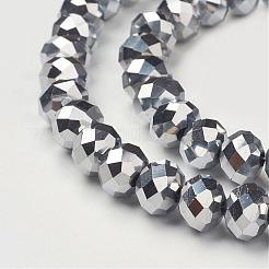電気メッキガラスビーズセット  多面カット  ロンデル  銀メッキ  10x7mm  穴：1mm  約60~61個/連  46~48cm&nbsp;GR7X10MMY-S