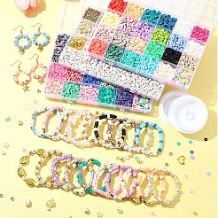 DIYイヤリング/ブレスレットキット  ポリマー粘土ビーズを含む  アクリルビーズ  ウッドビーズ  合金ペンダント  CCBプラスチックビーズ  真鍮ボールチープとピアスフック  弾性水晶の線  ミックスカラー  6x0.5~1mm  穴：1.8mm  48色  7 G /カラー  336グラム&nbsp;DIY-FS0007-90