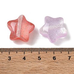 樹脂UV反応性ビーズ  色が変わるビーズ  模造キャットアイ  スター  グリッターパウダー付き  ミックスカラー  18x19x11mm  穴：2mm&nbsp;RE-CBA391A-02