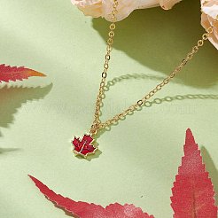 真鍮製レッドエナメルメープルリーフペンダントアズキチェーンネックレス（女性用）  ゴールドカラー  17.13インチ（43.5cm）&nbsp;NJEW-JN05080