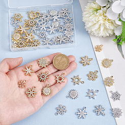 パンダホールエリート56ピース14スタイルアロイラインストーンペンダント  プラスチック模造真珠  雪の結晶/太陽  ゴールデン＆シルバー  16~22x13~19mm  4個/スタイル&nbsp;FIND-PH0025-63