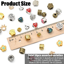 30個15スタイルチベットスタイル合金ヨーロピアンビーズ  エナメル  大穴ビーズ  カドミウムフリー＆鉛フリー  混合図形  ミックスカラー  8~12x5.5~11mm  穴：3.5~5.5mm  2個/スタイル&nbsp;TIBE-YW0002-07