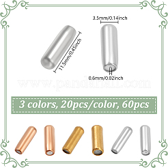 真鍮ブローチ金具 3色 60個  ピンキャップ  内部のゴムと  コラム  ミックスカラー  11.5x3.5mm  穴：0.6mm  20個/カラー&nbsp;KK-NB0003-79