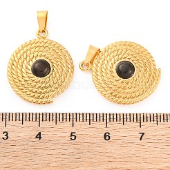 イオンプレーティング(IP)304ステンレスペンダント  猫の目で  フラットラウンド  ゴールドカラー  24.5x20x4.5mm  穴：5x3mm&nbsp;STAS-H226-04G