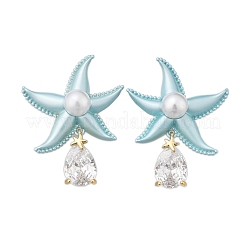 Brass Cubic Zirconia Stud Earrings&nbsp;EJEW-D301-03G-03
