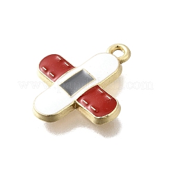 医療テーマ合金エナメルペンダント  絆創膏のチャーム  ゴールドカラー  ホワイト  21x18x2mm  穴：1.8mm&nbsp;FIND-G090-02C-03