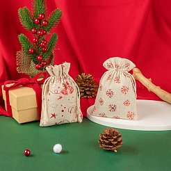 32pcs8スタイルクリスマステーマコットンギフトパッキングポーチ巾着袋  クリスマスパーティーのキャンディーラッピング用  レッド  混合模様  13.5~14.3x10cm  8スタイル  4個/スタイル&nbsp;ABAG-LS0001-01