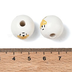 木材ヨーロッパのビーズ  サッカーボールとトロフィーの模様が入った円形  大穴ビーズ  ホワイト  16x15mm  穴：4mm&nbsp;WD-CBA5363-02E