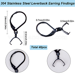 304ステンレススチールフレンチフックピアス金具40個  アイスピックピンチベイル付き  ブラック  24mm  ピン：0.7mm&nbsp;STAS-SC0009-31EB