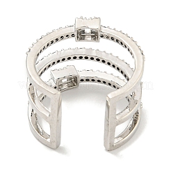 Rectangle Rack Plating Brass Micro Pave Cubic Zirconia Wide Cuff Rings for Women&nbsp;RJEW-F162-15P
