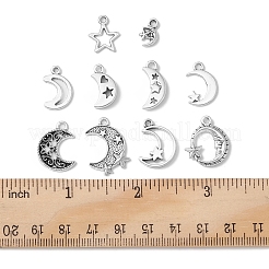 90pcs10スタイルチベットスタイルアロイペンダント  月＆星  アンティークシルバー  12~22x7~17x1~3mm  穴：1.6~2mm&nbsp;FIND-FS0001-41