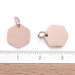 ステンレススチールチャーム201個  手動研磨  六角  ローズゴールド  11.5x10.5x1mm  穴：3.5mm&nbsp;STAS-S105-T626-3