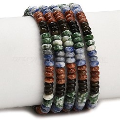 Gradient Color Natural Green Spot Jasper & Blue Spot Jasper & Golden Sheen Obsidian & Synthetic Goldstone Beads Strands&nbsp;GG-CBA1E0E-01A
