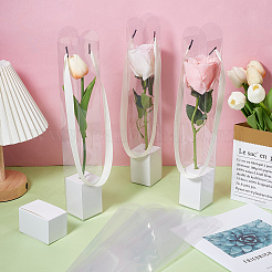 5Pcs Clear Plastic Single Flower Packing Boxes with Paper Trays and Ribbon Handles&nbsp;CON-WH0107-69B