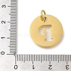 イオンプレーティング（IP）304ステンレスペンダント  丸カン付き  レーザー切断  レターチャーム付きフラットラウンド  18KGP本金メッキ  文字p  20x1mm  穴：4.5mm&nbsp;STAS-M074-01G-P