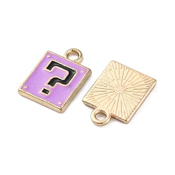 合金エナメルチャーム  疑問符チャーム付きの正方形  ゴールドカラー  プラム  12.5x9x1mm  穴：1.6mm  10個/セット&nbsp;ENAM-Q001-08G-05