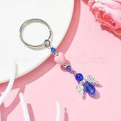 ガラス＆アクリルペンダントキーホルダー  鉄のスプリットキーリング付き  ハート＆エンジェル  藤紫色  8.1~8.2cm&nbsp;KEYC-JKC00642-04
