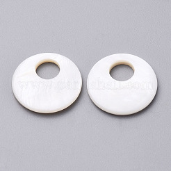 天然淡水シェルビーズ  フラットラウンド  貝殻色  20.5x3mm  穴：7mm&nbsp;X-SHEL-T007-42
