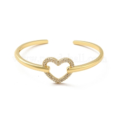 Clear Cubic Zirconia Hollow Out Heart Open Cuff Bangle&nbsp;BJEW-M231-10G