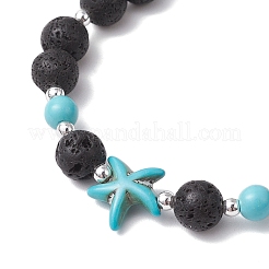 Synthetic Turquoise and Natural Lava Rock Beads Stretch Bracelets for Men Women&nbsp;BJEW-JB11824-01