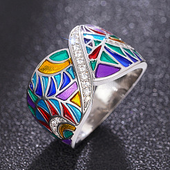Ethnic Style Brass Micro Pave Cubic Zirconia and Enamel Finger Rings&nbsp;FS-WG810B2-05