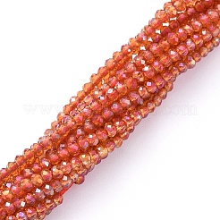 電気メッキガラスビーズセット  フル虹メッキ  多面カット  ロンデル  レッドオレンジ  2x1.5mm  穴：0.6mm  約208~220個/連  34~36cm&nbsp;EGLA-F149-FR-03