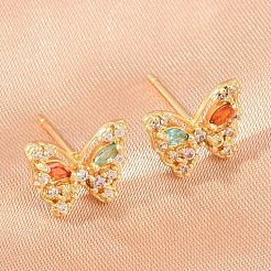 Brass Micro Pave Cubic Zirconia Stud Earrings for Women&nbsp;KK-A305-09G-03