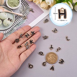 78本合金エナメルチャーム  ライトゴールド  文字az  ブラック  10x10mm  穴：1.5mm&nbsp;JX146D