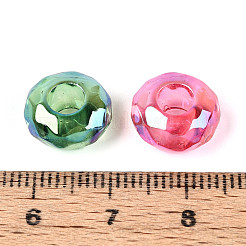 UVメッキ透明アクリルヨーロピアンビーズ  虹色の  ロンデル  多面カット  大穴ビーズ  ミックスカラー  11~12x6.5mm  穴：4.5~5mm&nbsp;OACR-N153-04