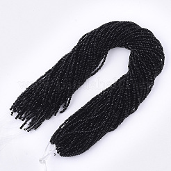 ガラスビーズ連売り  多面カット  ロンデル  ブラック  2.3~2.7x1~1.5mm  穴：0.5mm  約135~140個/連  26~27cm&nbsp;GLAA-S178-15-05